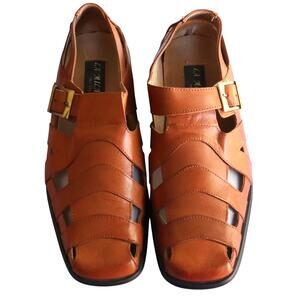 La Milano ITALY Tan Leather Fisherman Sandal Closed Toe Men 13 Casual Dress